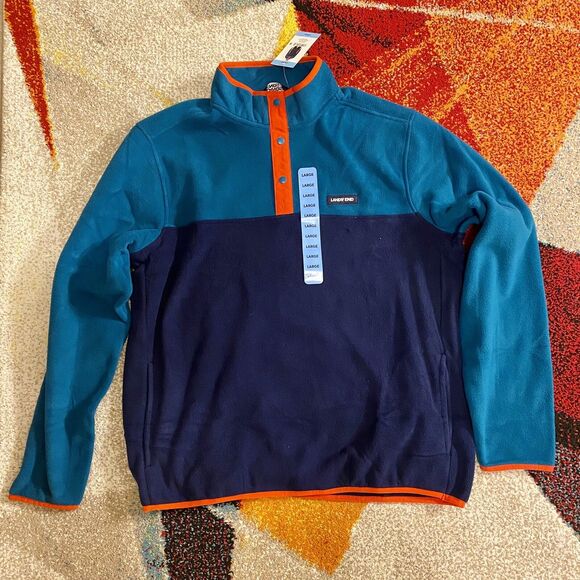 NWT LANDS’ END Fleece Quarter Snap Pullover Jacket Men’s Large NEW W/ Pockets - Picture 1 of 5